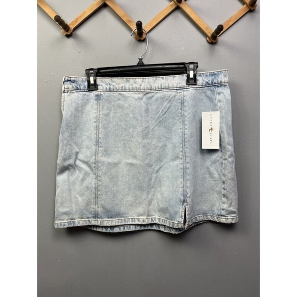 True Craft Denim Skirt Light Wash Size 14 A Line Mini Slit‎ Jean Casual NEW